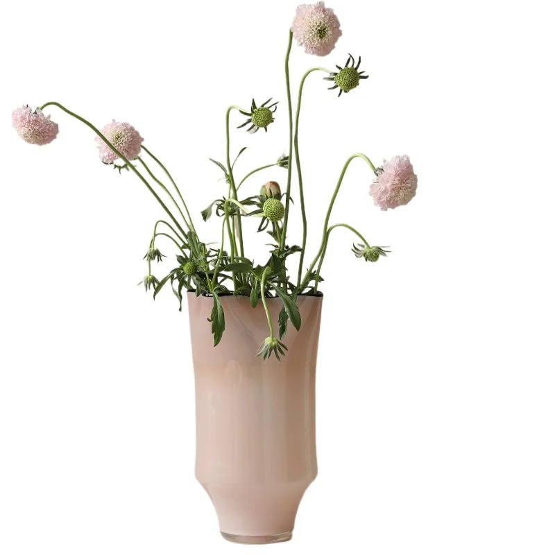 

French medieval vase glass pink high-end retro living room flower arrangement ornament dining table flower utensil