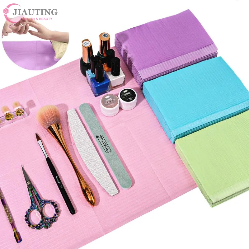 Disposable Manicure Table Pad Nail Art Use Waterproof 3 Ply Pink Foldable Mat for Home Salon Professional Use