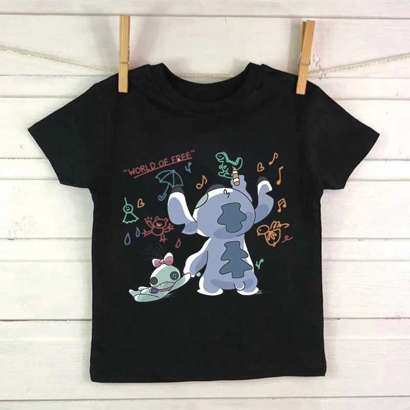 New Kawaii Lilo Stitch Cartoon T Shirt Children Kids Stitch Cute Manga T-shirt Graphic Lilo and Stitch Tshirt Girl Boy Top Tees