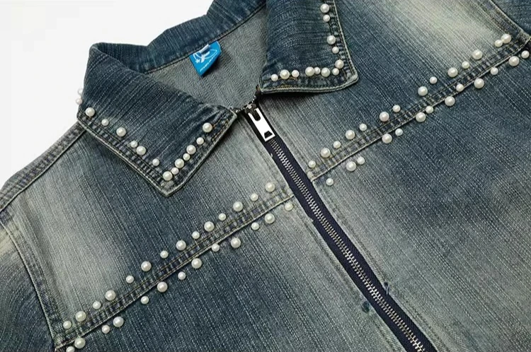 Men Women 2025 Autumn New Loose Versatile Denim Coats Handsome Trendy Jackets American Style Retro Beaded Design Denim Jackets