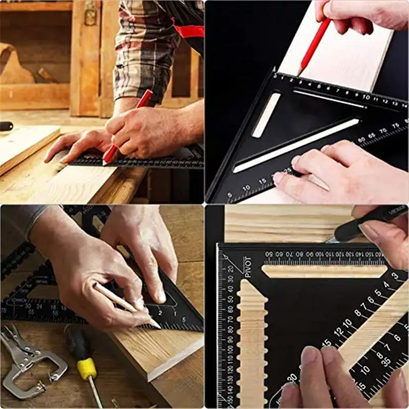 Aluminum Alloy Woodworking Triangle Ruler 45 Measuring Protractor Angle Ruler  90 Degree Thickened Metric Inch Set Square