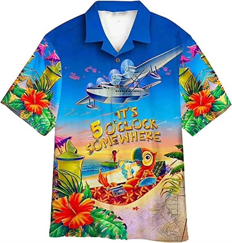 Casual Parrot Graphic Hawaiian Shirts Summer Fashion Short Sleeve 3D Printed Beach Shirt Loose Harajuku Vacation Mens Clothing