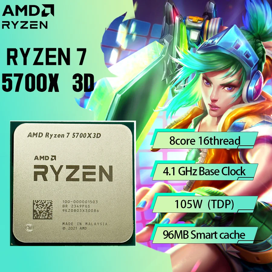 Nouveau AMD Ryzen 7 5700X3D-R7 5700X3D 5000 série 8 cœurs 4.1 GHz Socket AM4 filetage processeur d'unité centrale nouveau mais sans ventilateur Cache de jeu