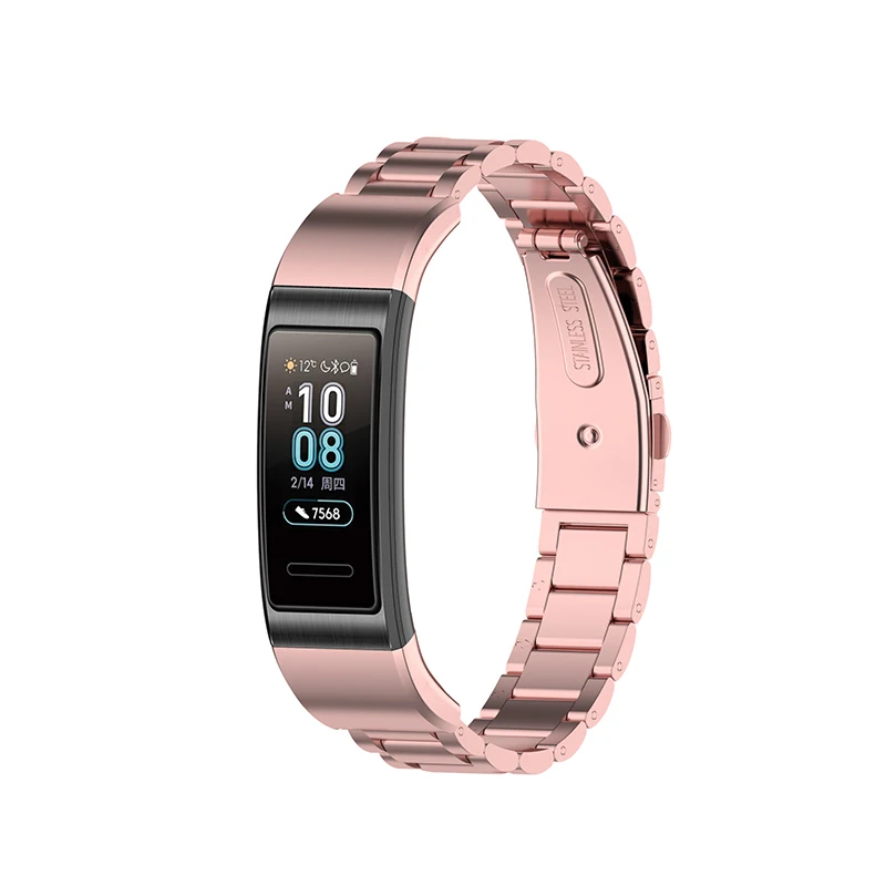 

For Honor Band 4/5 Stylish Watch Band Stainless Steel 3 Beads Replacement Wrist Strap with Buckles - Rose Gold