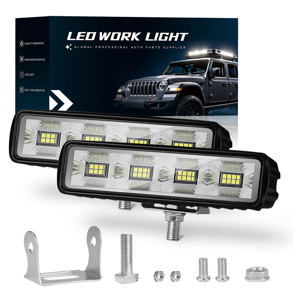 

1/2Pcs 12V 24V Working Light 32LED Work Light Waterproof Floodlight Headlights for Motorcycle Truck Boat Tractor Trailer Offroad