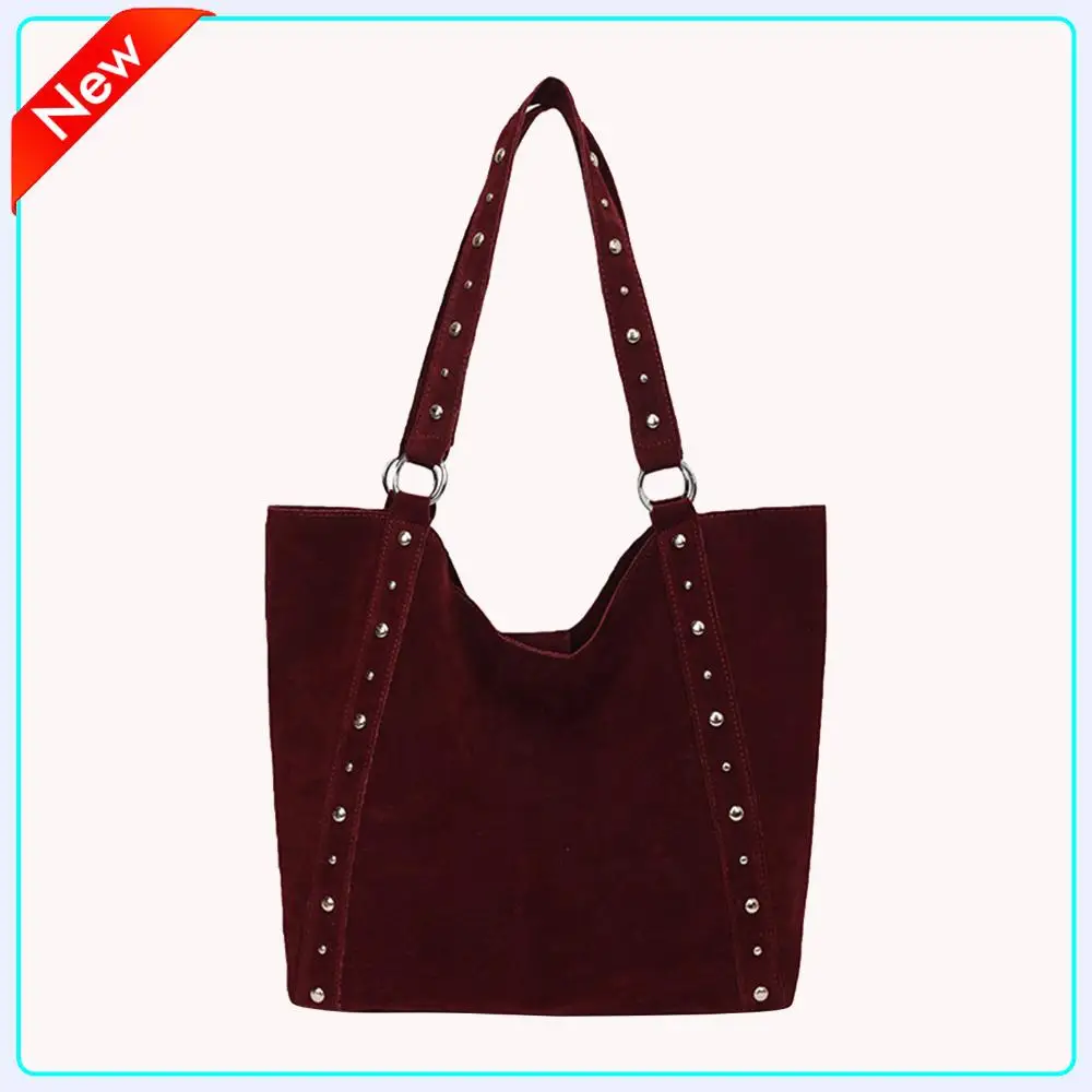 

Women Faux Suede Studded Solid Color Shoulder Bag Rivet Handheld Tote Bag Rivet Underarm Tote Bag for Dating School Shopping