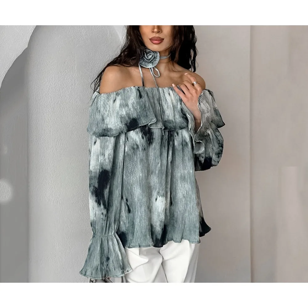 TWOTWINSTYLE Hit Color Loose Casual Blouse for Women Slash Neck Long Sleeve Temperament Shirts Female Fashion Style