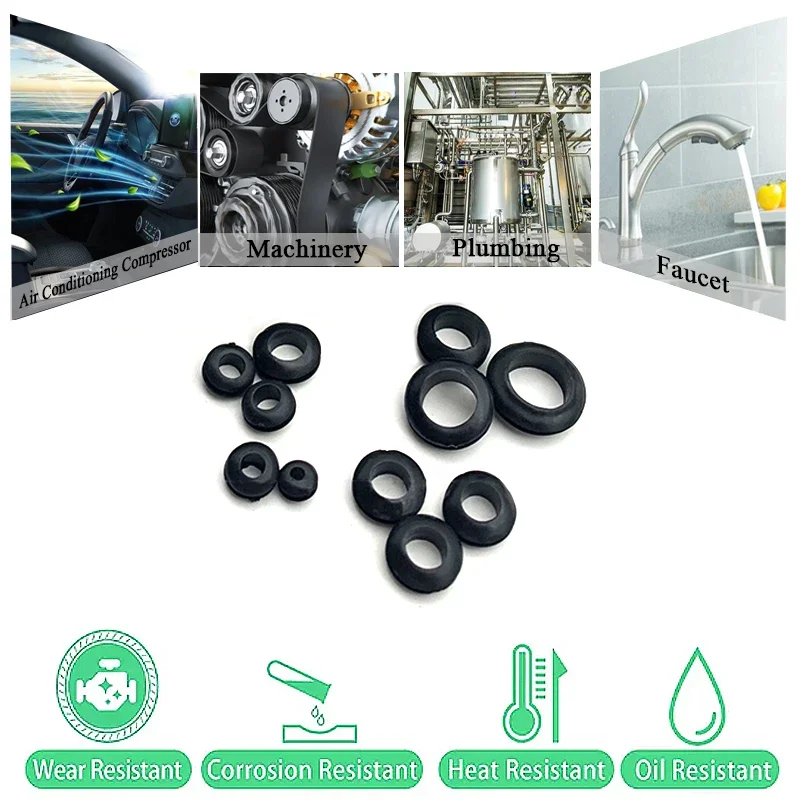 295Pcs NBR Waterproof Insulated Grommet Assortment 8 Sizes Wear Resistant Anti-Aging Wire Hole Guard For Metal Cabinet Machinery