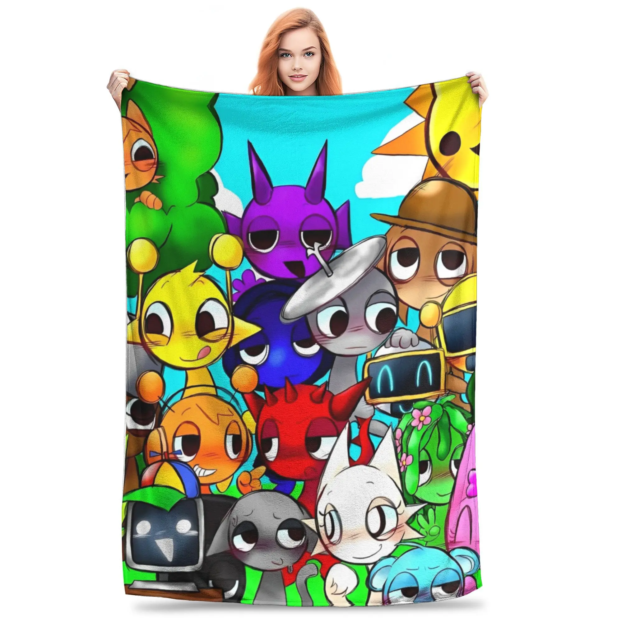 

Sprunki Incredibox Blanket Flannel Cartoon Game Ultra-Soft Throw Blankets for Airplane Travel Bedroom Quilt