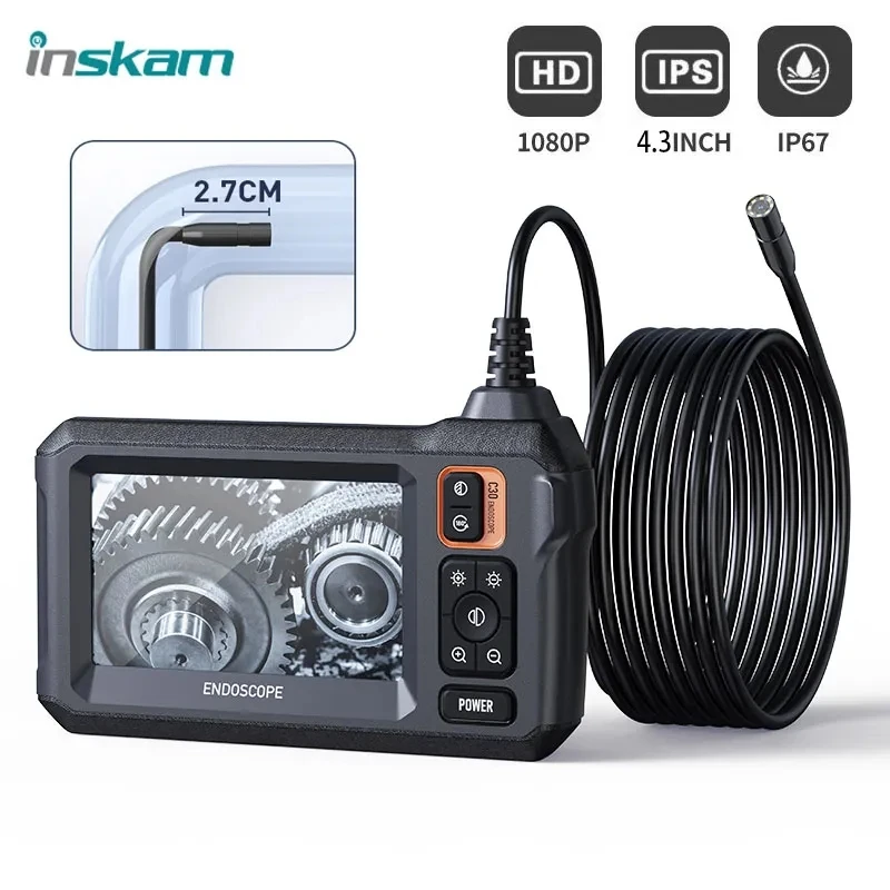 INSKAM Industrial Endoscope Camera 1080P 4.3 Inch IPS Single Lens Pipe Car Inspection Camera with 8mm IP67 Waterproof 8 LEDs