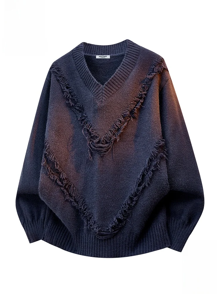 

PaulFrank Retro Tassel V-Ne Knitted Sweater Men's Casual Autumn Top Large Mouth Monkey Design Medium Warmth Long Sve