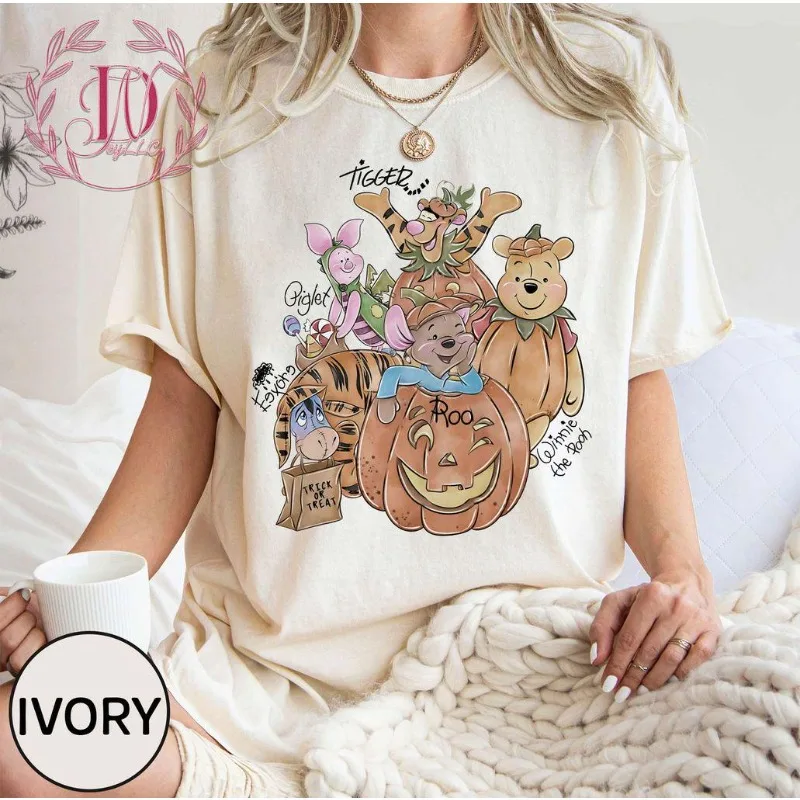 

Женская футболка из чистого хлопка Disney Bear на Хэллоуин, летняя новая стильная мужская и женская повседневная модная уличная одежда