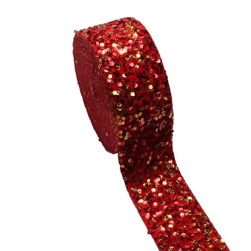 Red and Gold Sequin Ribbon 75mm 3inch for Hairbows Accessories 20yards/lot