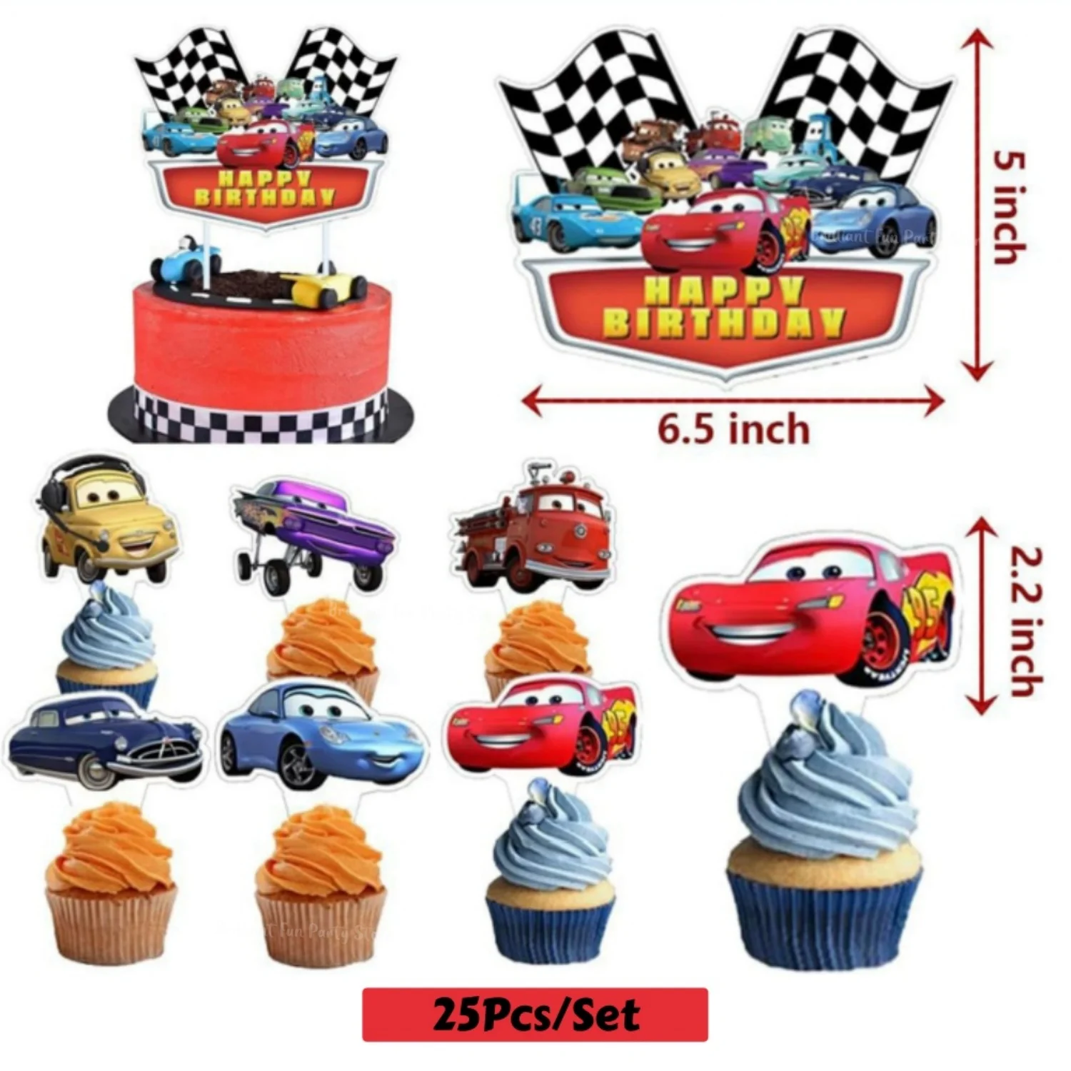 مجموعة تزيين حفلات أعياد الميلاد من ديزني كارز لايتنينج ماكوين، مفرش طاولة، لافتة كعكة علوية لمستلزمات حفلات الأطفال #4