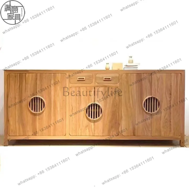 Old elm dining side cabinet solid wood log color multi-functional storage locker