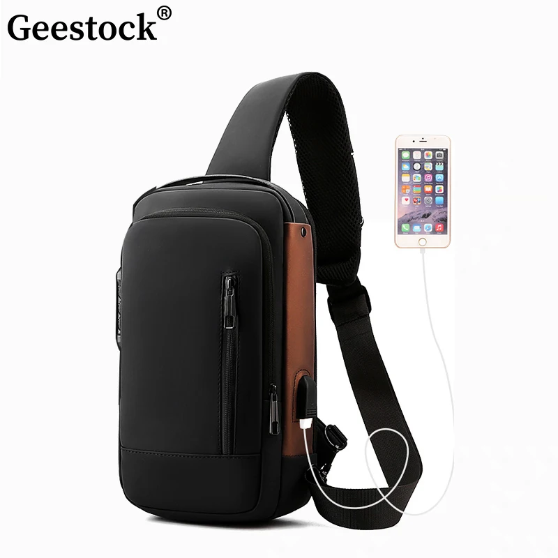 Geestock anti-roubo masculino crossbody saco multifuncional saco de peito usb sacos de ombro sling saco de viagem mensageiro saco cruzado para homem