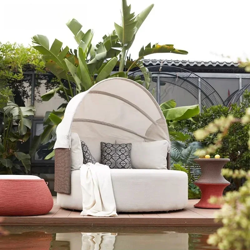Outdoor Luxury Furniture Pool Chairs Double Beach Sun Loungers Outdoor Shade Covered Bali Sofa Bed