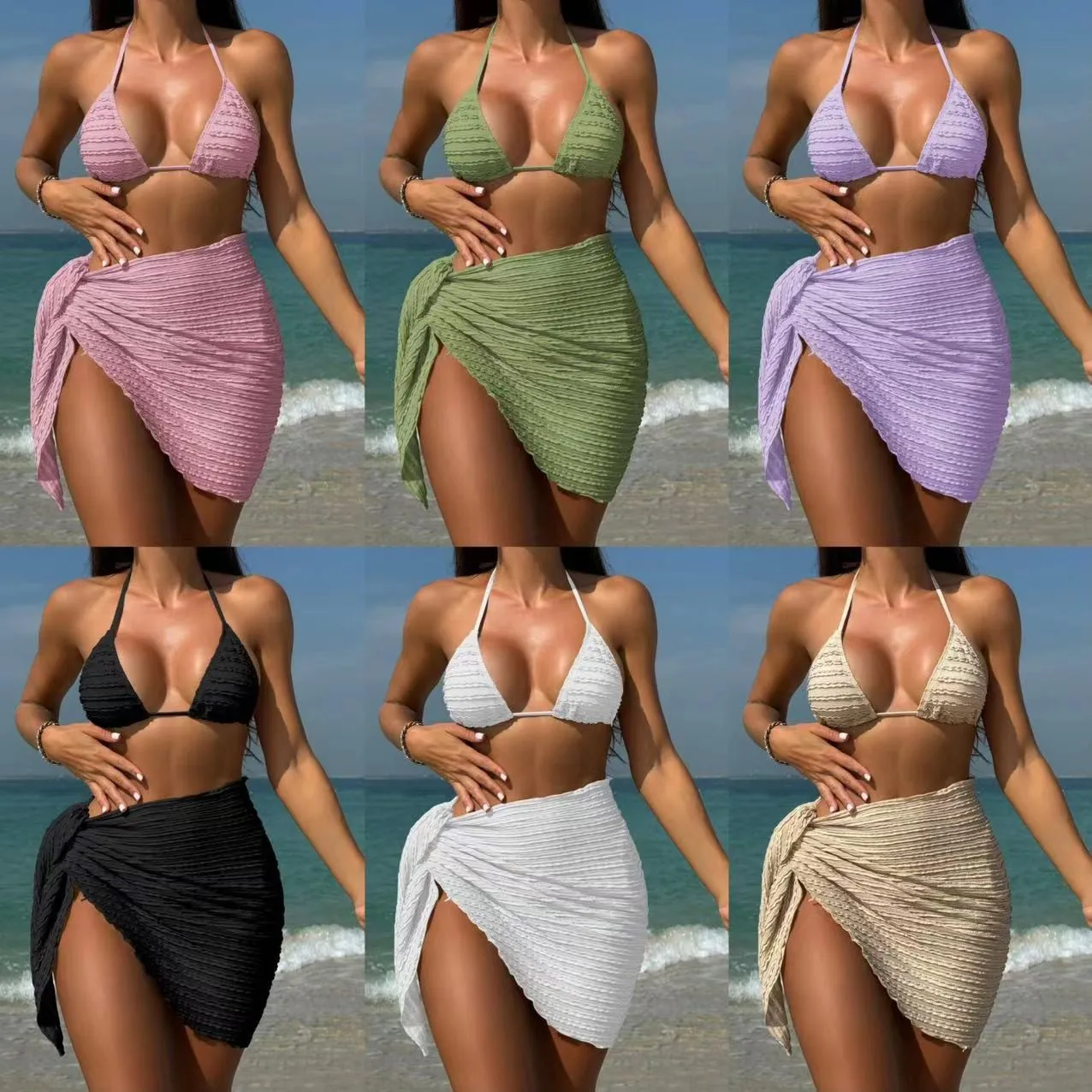 

2026 Bikini Woman Triangle Top Tie Side Bottom Bikinis Beach Set Swimwear Ruched High Waist Two Piece Swimsuit Adjustable Straps
