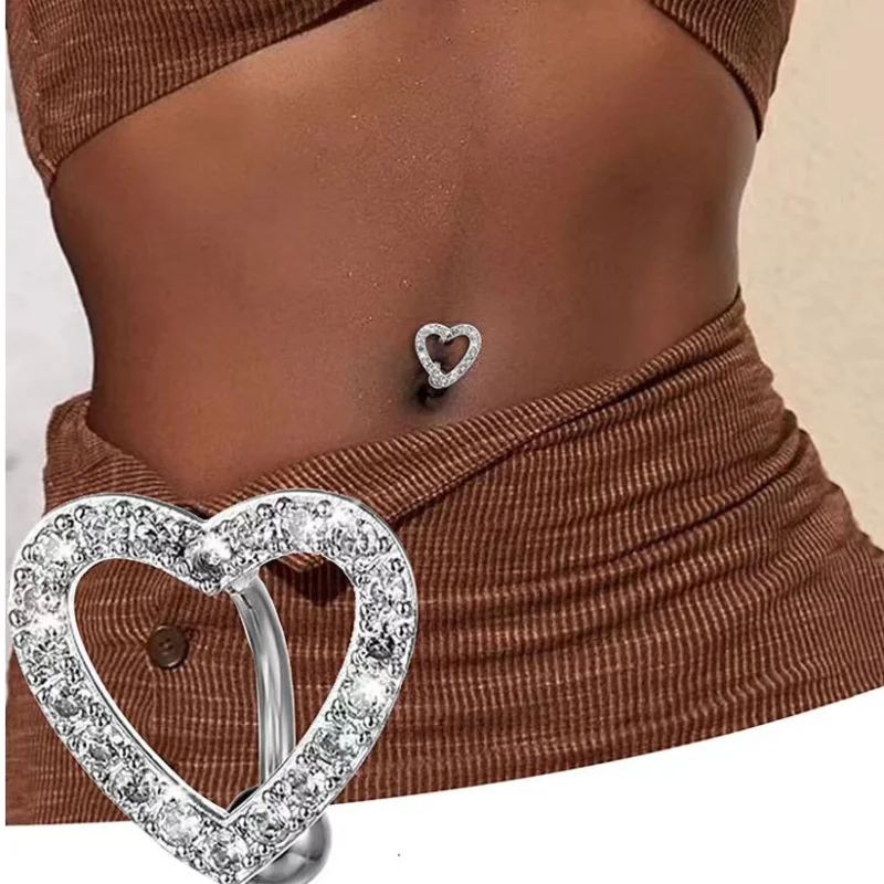 1Pc Stainless Steel Heart Shaped Belly Button Ring Navel Piercing Reversed Bar Barbell Belly Navel Ring Women Body Jewelry 14G