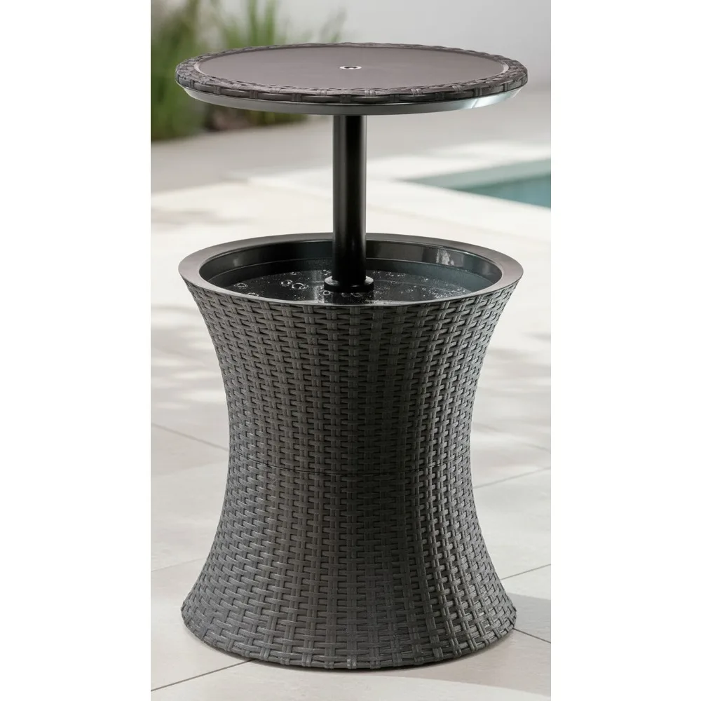 

Portable Outdoor Bar Table with 7.5 Gallon Cooler - Patio Furniture & Hot Tub Side Table, Espresso Brown