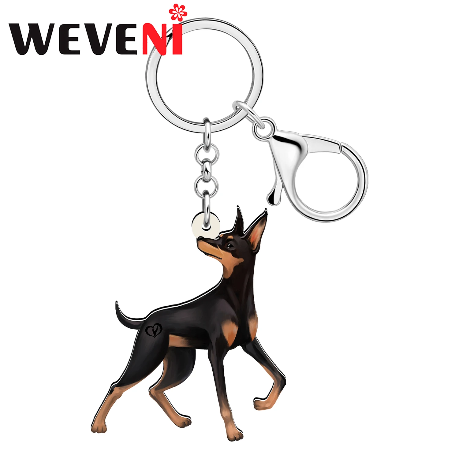 WEVENI Acrylic Gentleman Dobermann Dog Puppy Keychains Key Chain Purse Car Key Ring Gifts Accessories For Women Kids Teens