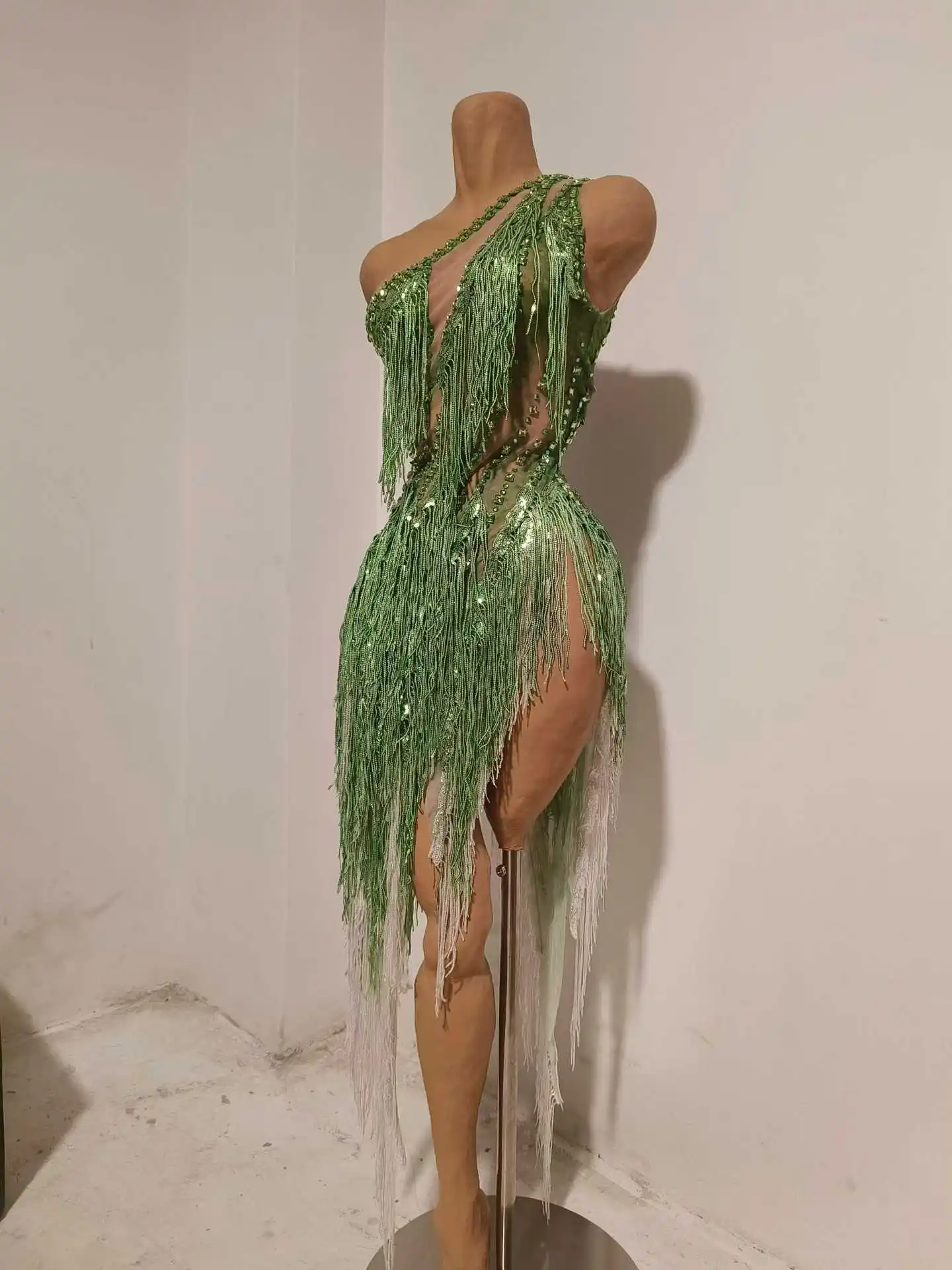 

Gold Sheer Fringe Mini Sexy Stage Wear Dress For Women With Rhinestones Dj Ds Festival Fashionable 2026