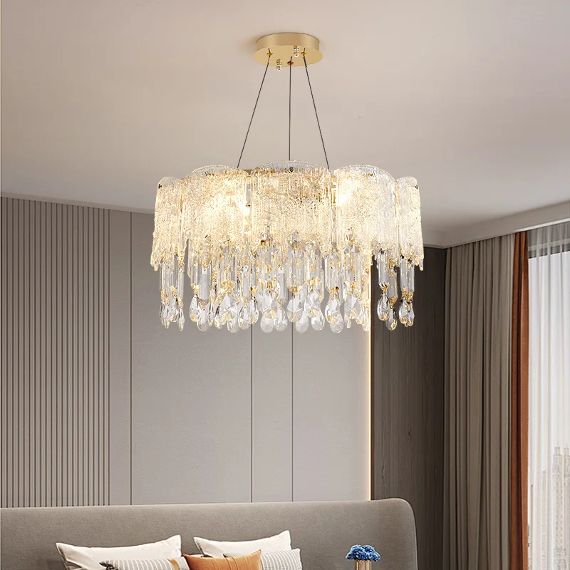 

New French cream-style ceiling chandelier snowflake glass bedroom living room Dining chandelier interior decoration lights