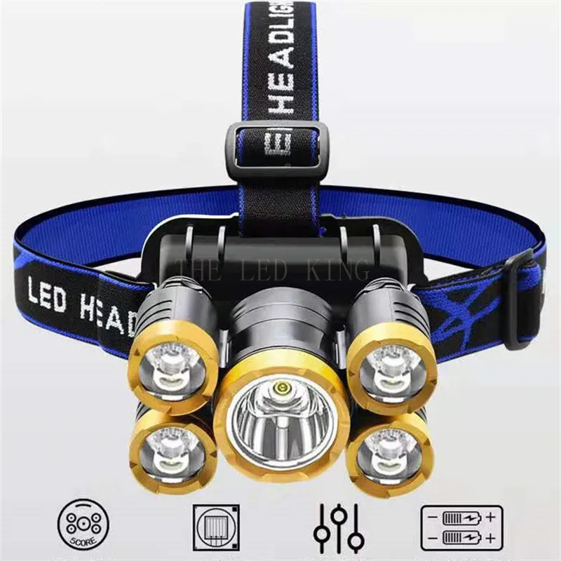 New Portable Mini Powerful LED Headlamp T6+4 R2 USB Rechargeable Headlight Built-in Battery Waterproof Head Torch Head Lamp