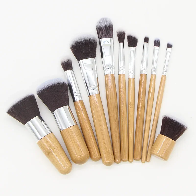 New 11Pcs Bamboo Handle Makeup Brush Set Loose Powder Blush Eyeshadow Brush Beauty Tool