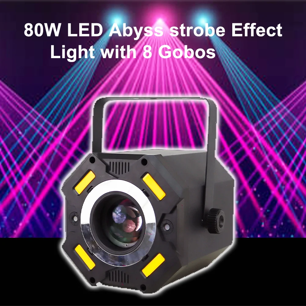 

Светодиодный светильник с эффектом Abyss 80 Вт и 8 гобо-стробоскопами, эффект звездного неба DMX512 для дискотеки, ночного клуба, театра, вечеринки, свадьбы