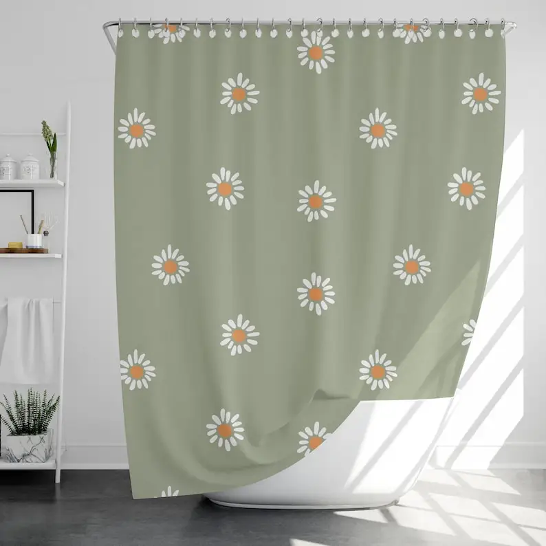

Daisy Vibe Shower Curtain with 12 Hooks Waterproof, Modern Bathroom Decor, Housewarming Gift