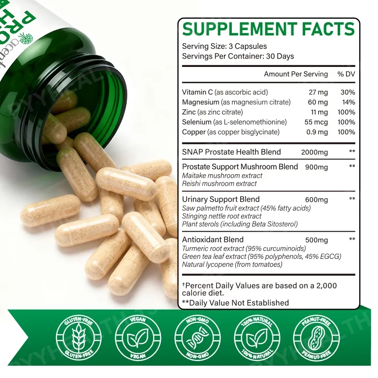 Prostate Health Capsules with Saw Palmetto, Stinging Nettle, Lycopene and Zinc for Urinary Flow & Bladder Support, 90 Count