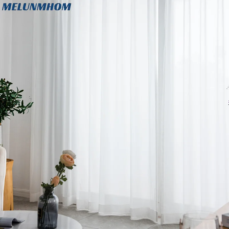 Melunmhom Modern High Precision Tulle Curtains for Living Room Chiffon White Sheer Simple Soft Silk Curtain Window Screens Balco