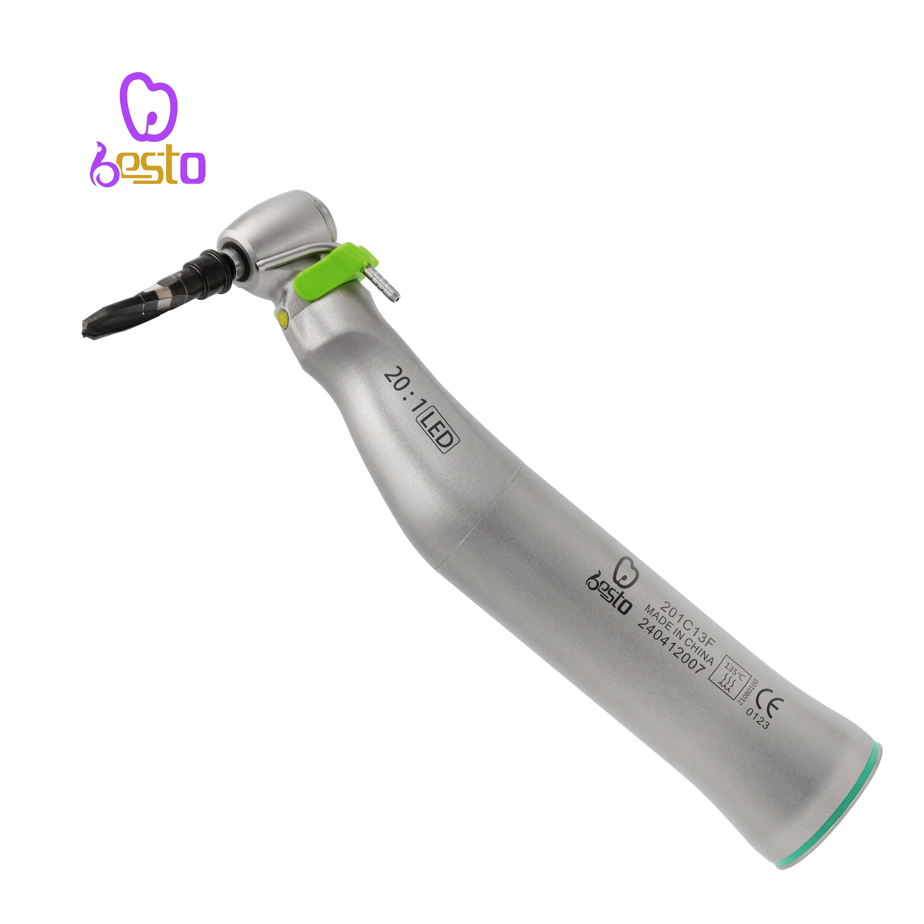 den tal 20:1Low Speed handpieces imp lant LED E-generator Contra Angle Push Button Turbine Stainless Steel Medical Materials