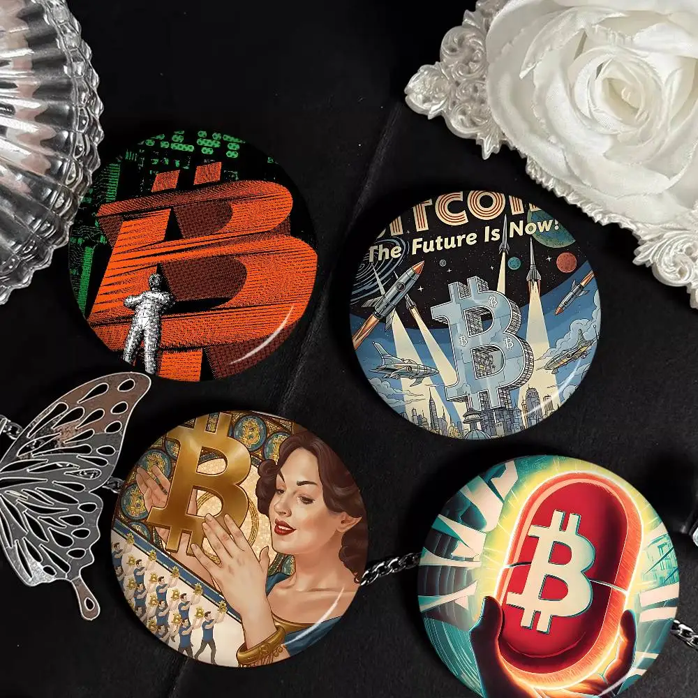 Classic B-Bitcoin Fashion  Photo Brooches Creative Round Badge Gifts Pins 32/44/58mm