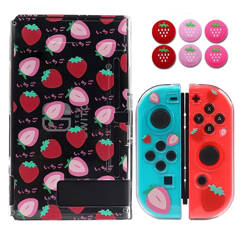 

Strawberry Transparent PC+Silicone Protective Case for Nintendo Switch Console Controller Skin Gamepad Full Cover Shell