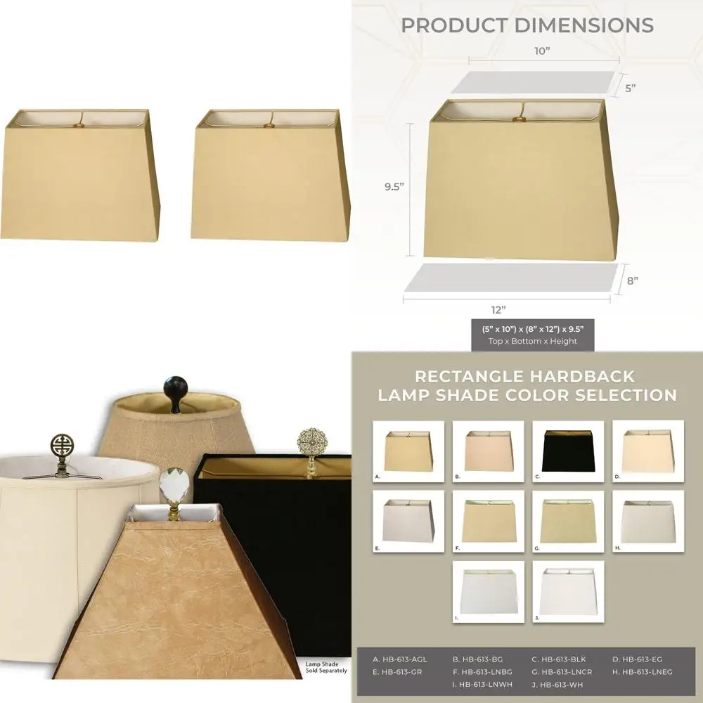 

Rectangle Hardback Lamp Shade Set of 2, 5x10x8x12 Inches, Antique Gold Finish, Large Size for Home Decor