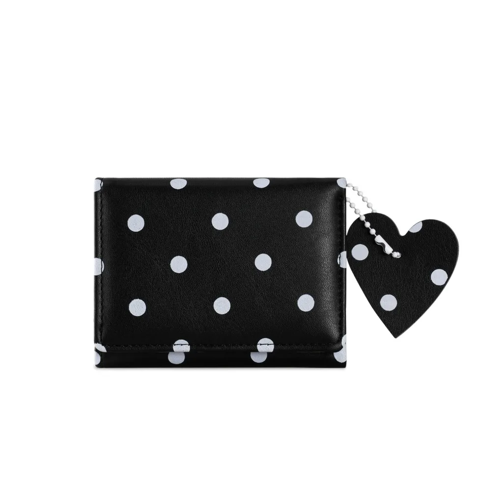 Key Hanging Pouch Sweet Women'S Bifold Wallet Card Holder Purse Delicate Texture Polka Dot Wallet For Shopping Short Outings