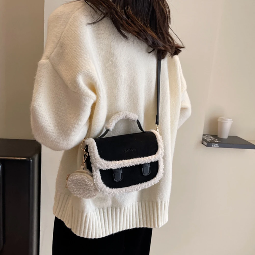 

Женская повседневная сумка, винтажная плюшевая сумка-мессенджер с портмоне, пушистая сумка-портфель, сумка с верхней ручкой на осень и зиму