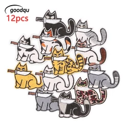 12pcs Lot Knife Cats Cute Animals For Clothes Patches Iron On Embroidered Pack Applique Diy Fabric Kids Sew Thermoadhesive