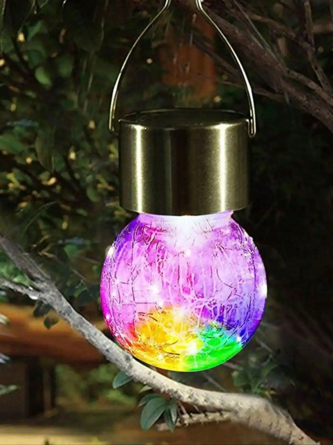 Solar Light Led Outdoor Garden Light Cracked Glass Chandelier Garden Villa Decorative Landscape Hanging Light