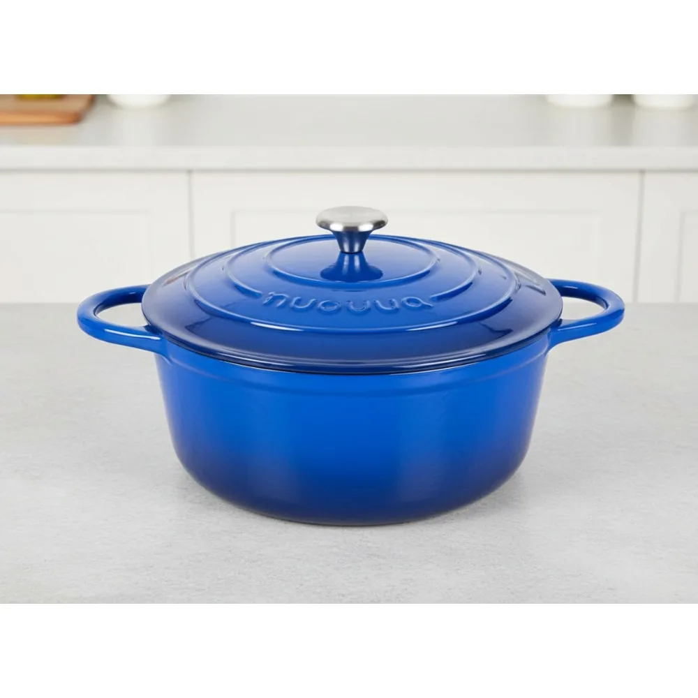 

Эмалированная чугунная голландская духовка емкостью 6,4 литра — кастрюля с антипригарным покрытием для выпечки хлеба, раковины и обжарки, безопасная в духовке до 500 шт. ° Ф