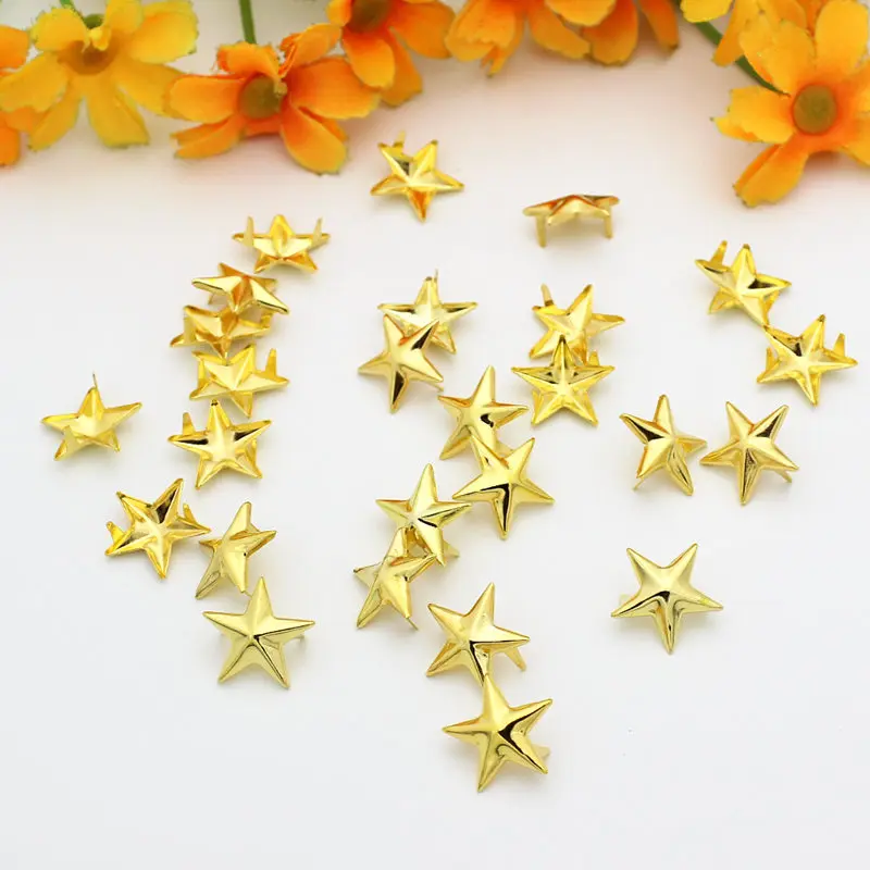 100pcs/lot 15mm Gold Plated Star Studs Metal Claw Beads Nailhead Punk Studs Rivet Belt/Leather/Bracelets/Clothes Accessories