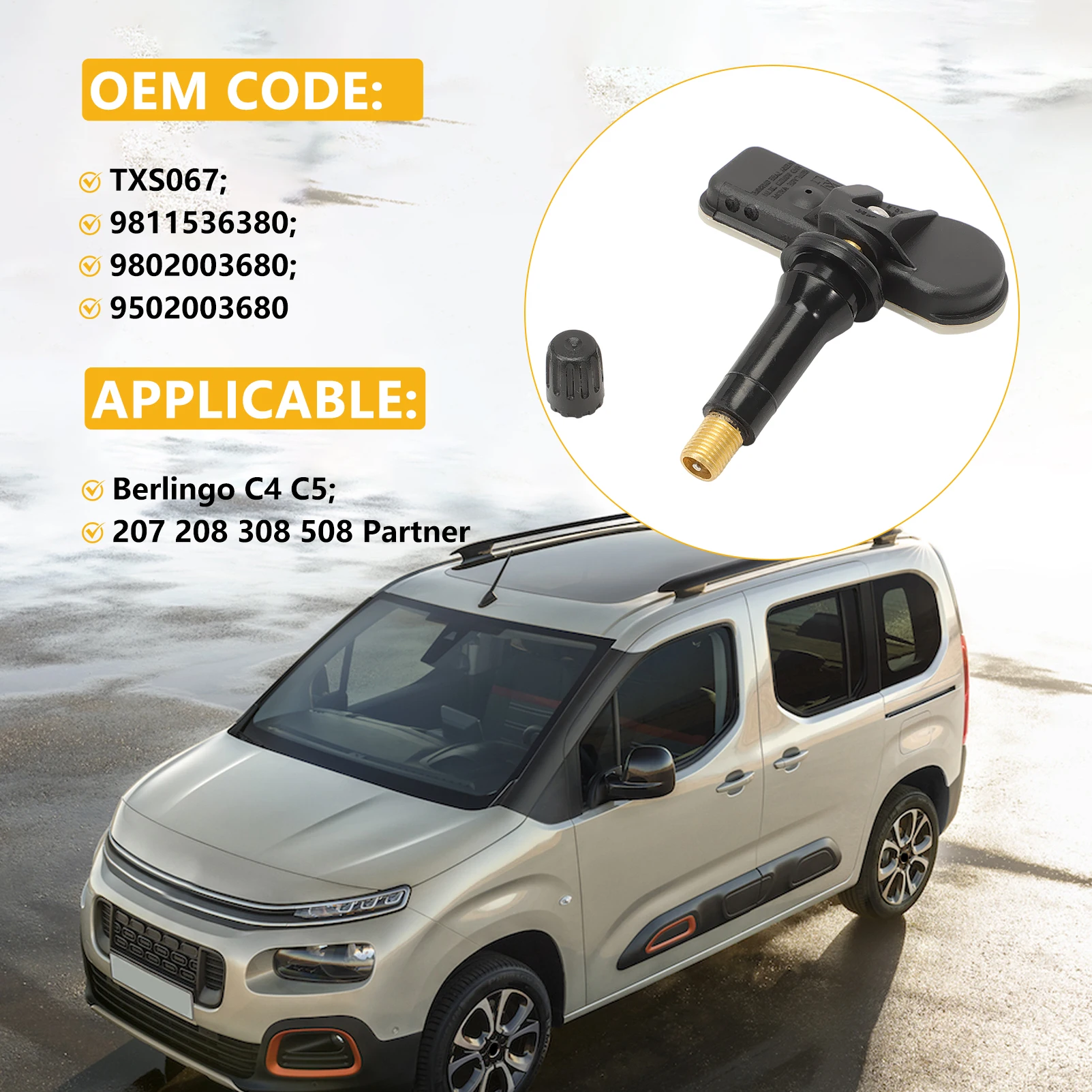 

4Pcs Tire Pressure Sensors TPMS Compatible with 2007-2023 Berlingo C4 C5, 207 208 308 508 Replaced 9802003680, 95020036880