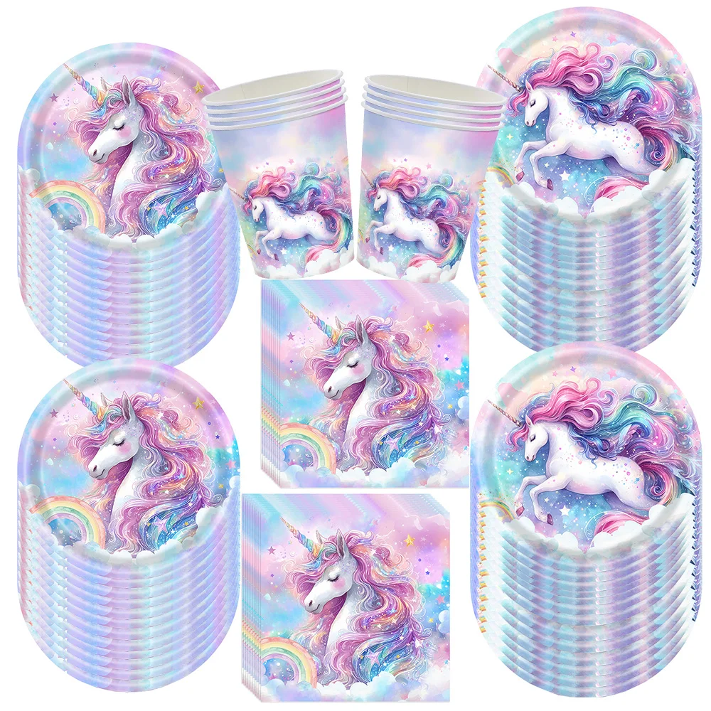 Unicorn Party Disposable Tableware paper cup Plate Napkin Unicorn Birthday Party Decor Kids Birthday Party Supplies Baby Shower
