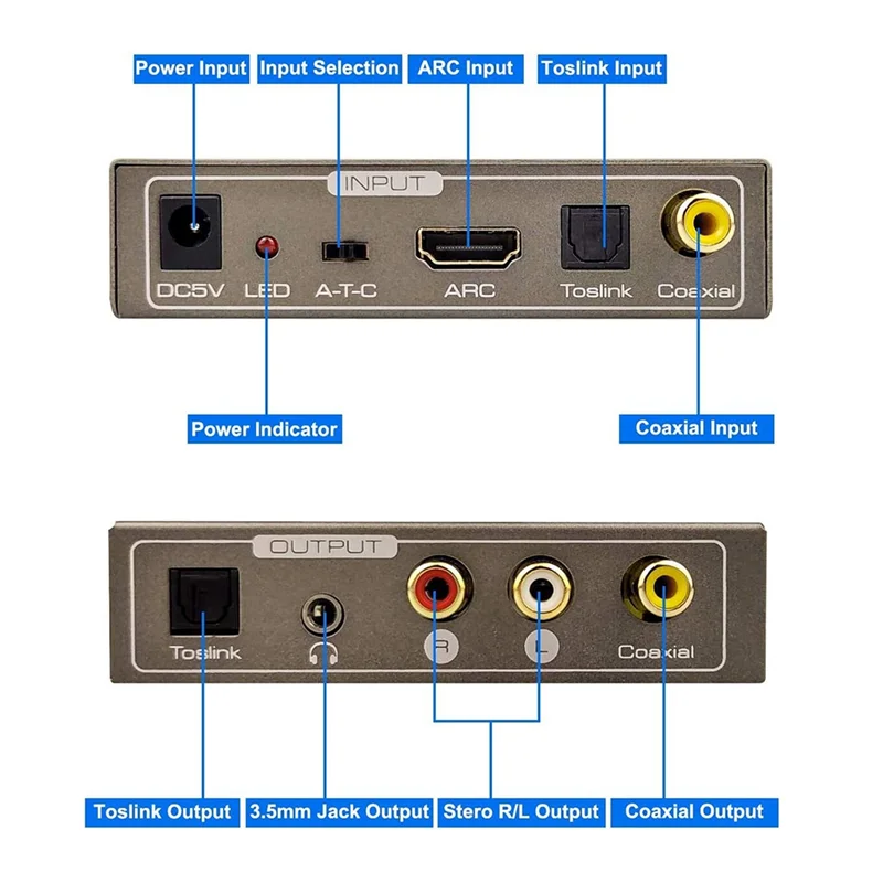 192KHz Multi Function Audio Converter,for ARC Toslink Optical SPDIF Coaxial to 3.5 mm Jack AUX Coaxial Audio Adapter