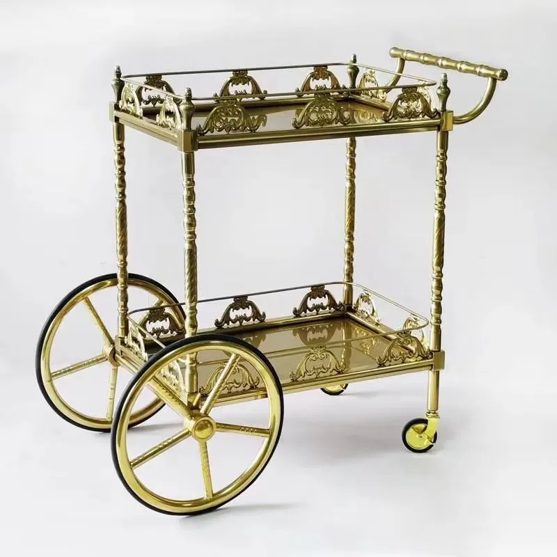 European-style Christmas Beverage Truck Hotel Furniture Multi-functional Villa Mobile Snack Cart Hotel Trolley Double Dining