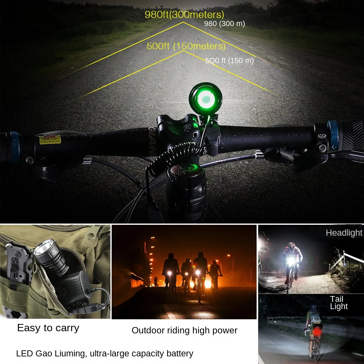 1200 Lumens Bicycle Front Light Headlamp IPX6 Waterproof Bike Headlight for Night Riding with Mounting Bracket