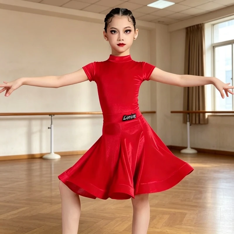 子供ベルベットラテンダンス競技ドレス女の子社交サルサタンゴルンバパフォーマンスウェア子供ダンス衣装ダンスウェア