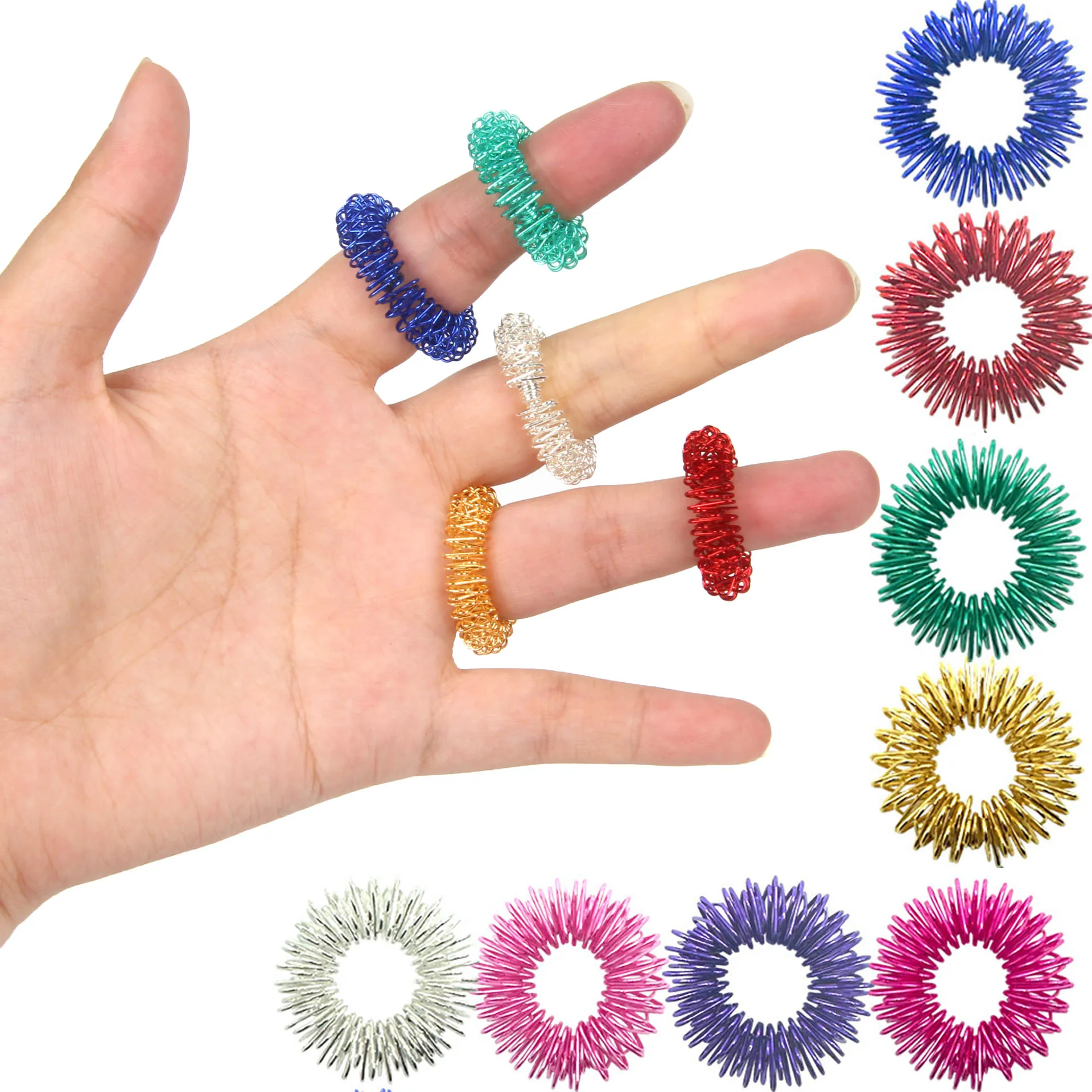 5-15pcs Acupressure Rings Spiky Sensory Finger Rings Set for Teens Adults Stress Reducer Massager Stress Relief Fidget Toys